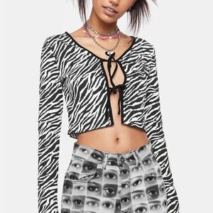 Revolve- pretty garbage Zebra Print Ribbed Knit Tie Top | size S